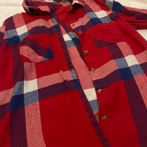 red, blue and white flannel